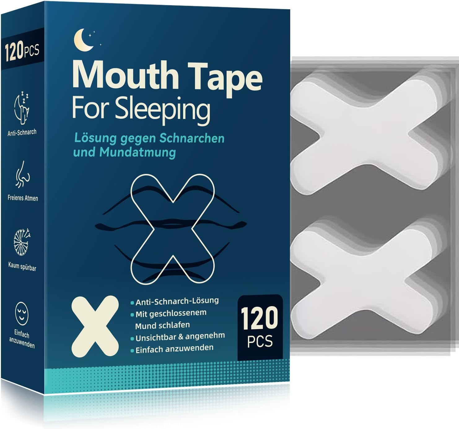 Mundpflaster Schlafen,120 Stück Mouth Tape for Sleeping, Anti Schnarch,Schnarchpflaster - gegen Schnarchen, Mundtapes zum schlafen,Mund Tape für weniger Schnarchen & besseren Schlaf durch Nasenatmung - Amazon product rated Grade A