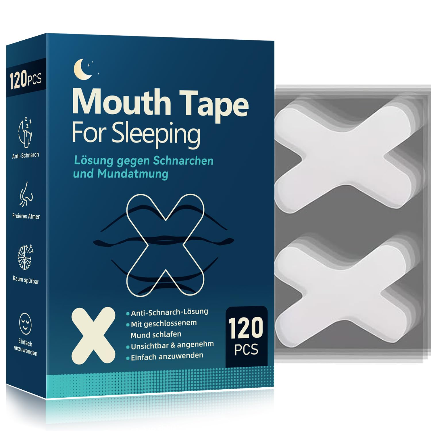 Mundpflaster Schlafen,120 Stück Mouth Tape for Sleeping, Anti Schnarch,Schnarchpflaster - gegen Schnarchen, Mundtapes zum schlafen,Mund Tape für weniger Schnarchen & besseren Schlaf durch Nasenatmung