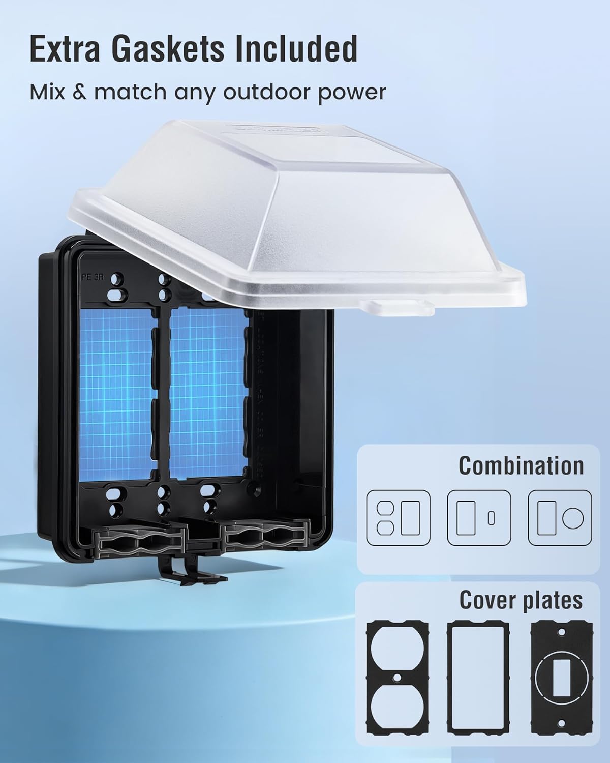 SURAIELEC Outdoor GFCI Outlet Kit with in-Use Cover and Junction Box, 2-Gang Extra-Duty Lockable Outlet Cover, 20 Amp TR WR UL Listed GFCI Receptacle, Non-Metallic Weatherproof Box, Black, 1 Pack