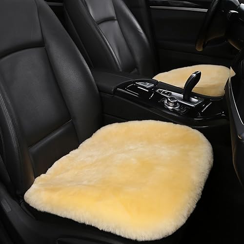 Miniatura 3 de 2 paquetes de fundas de asiento delantero de piel de oveja australiana genuina de lana natural, almohadilla protectora suave y cálida para invierno,