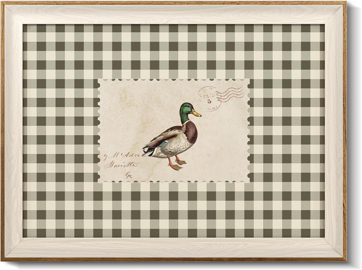VIYYIEA Framed Vintage Duck Wall Art, Mallard Duck Rustic Stamp Canvas Painting for Living Room Office, Farmhouse Country Nature Inspired Aesthetic, Great Gift for Duck Lover, 12x16 Inch