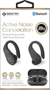SENTRY Active Noise Canceling Wirelss Hook Earbuds Black