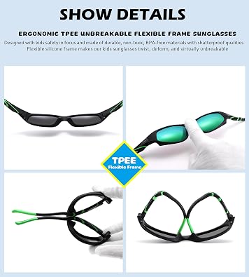NULOOQ Kids Baseball Polarized Sunglasses for Youth, Boys Girls Age 4-12