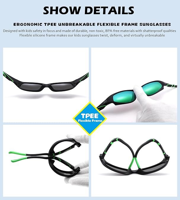 NULOOQ Kids Baseball Polarized Sunglasses for Youth, Boys Girls Age 4-12