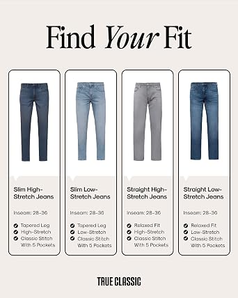 True Classic Stretch Jeans for Men, Slim and Straight Fit Men's Stretch Jean