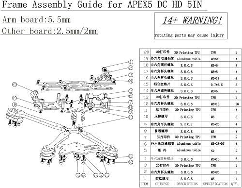 Miniatura 7 de YoungRC 9.843 in HD DC5 FPV Racing Drone Frame 5 pulgadas Fibra de Carbono Quadcopter Kit para DC HD FPV Freestyle RC Drone