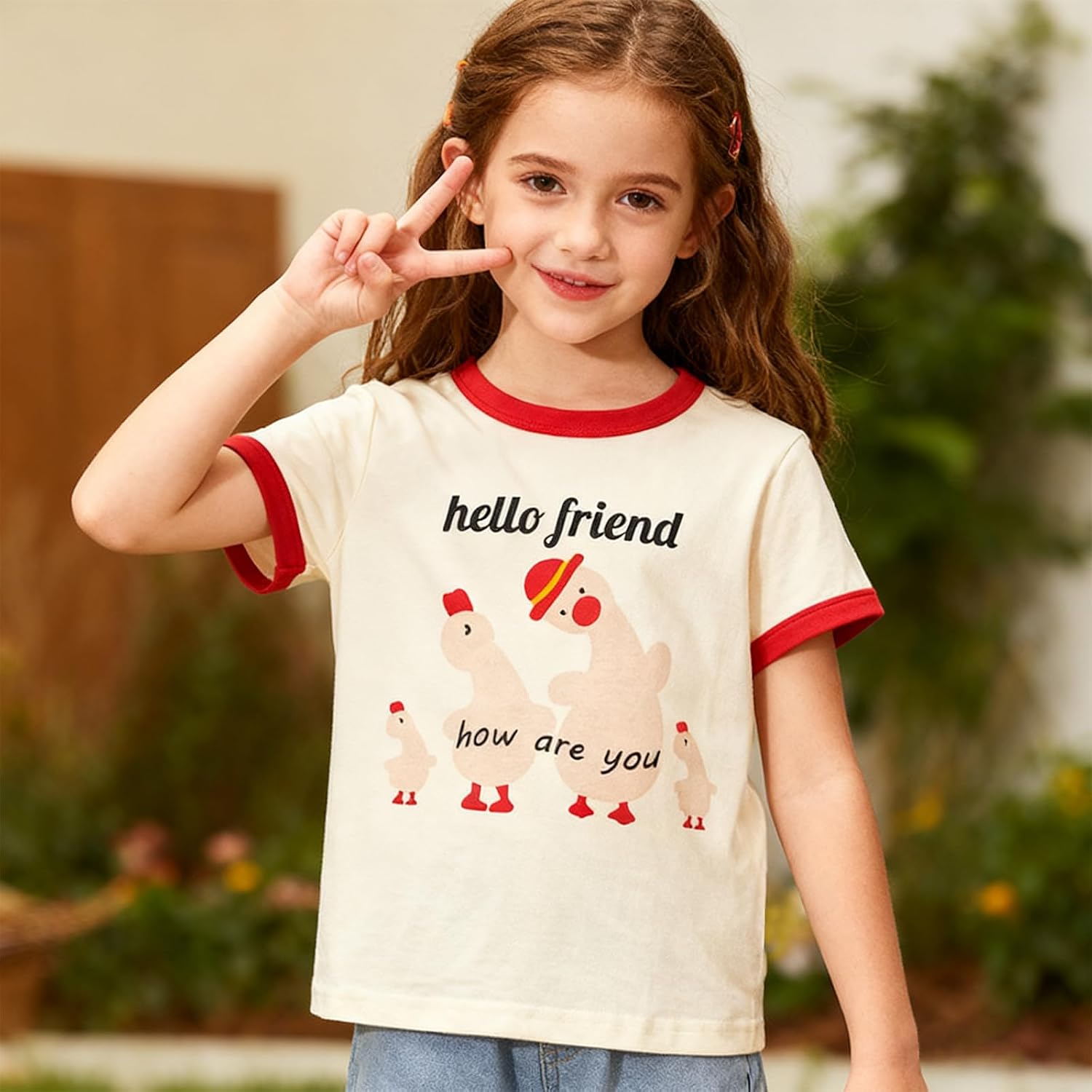 B&G-KID Toddler Girl Tshirt Pack 2 Pink Heart Animal Print Toddler T Shirts Girls Short Sleeve Shirts 2T-7T.