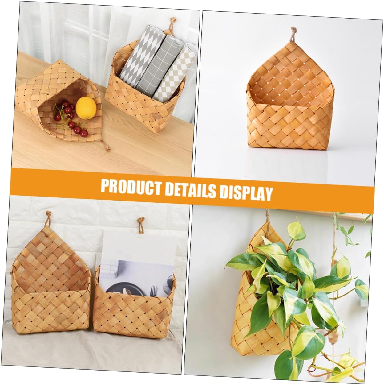 6pcs Elegant Handwoven Wall Hanging Baskets Storage Baskets Kitchen Fruit Hanging Flower Home Decor