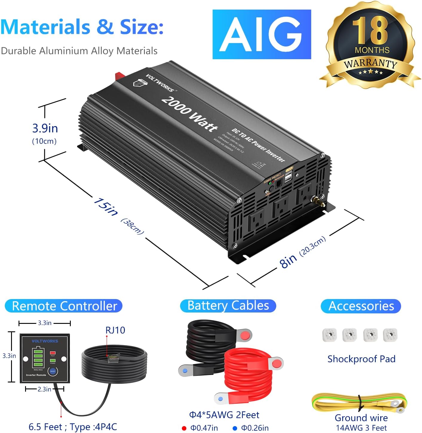 VOLTWORKS 2000 watt Power Inverter and Accessories