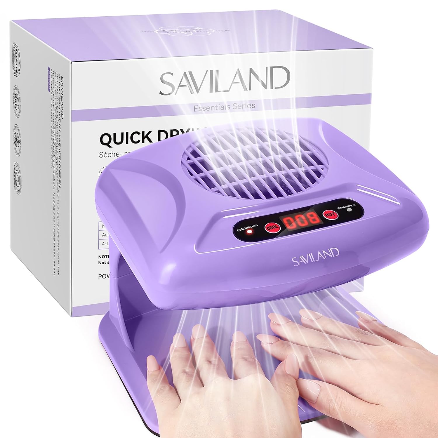 SAVILAND Quick Dry Nail Dryer: Powerful Airflow Nail Dryer For Regular Polish Automatic Sensor Nail Polish Dryer Hot Cool Dual Air Modes Battery Free for Nail Technicians Home Salon Use 300W Purple