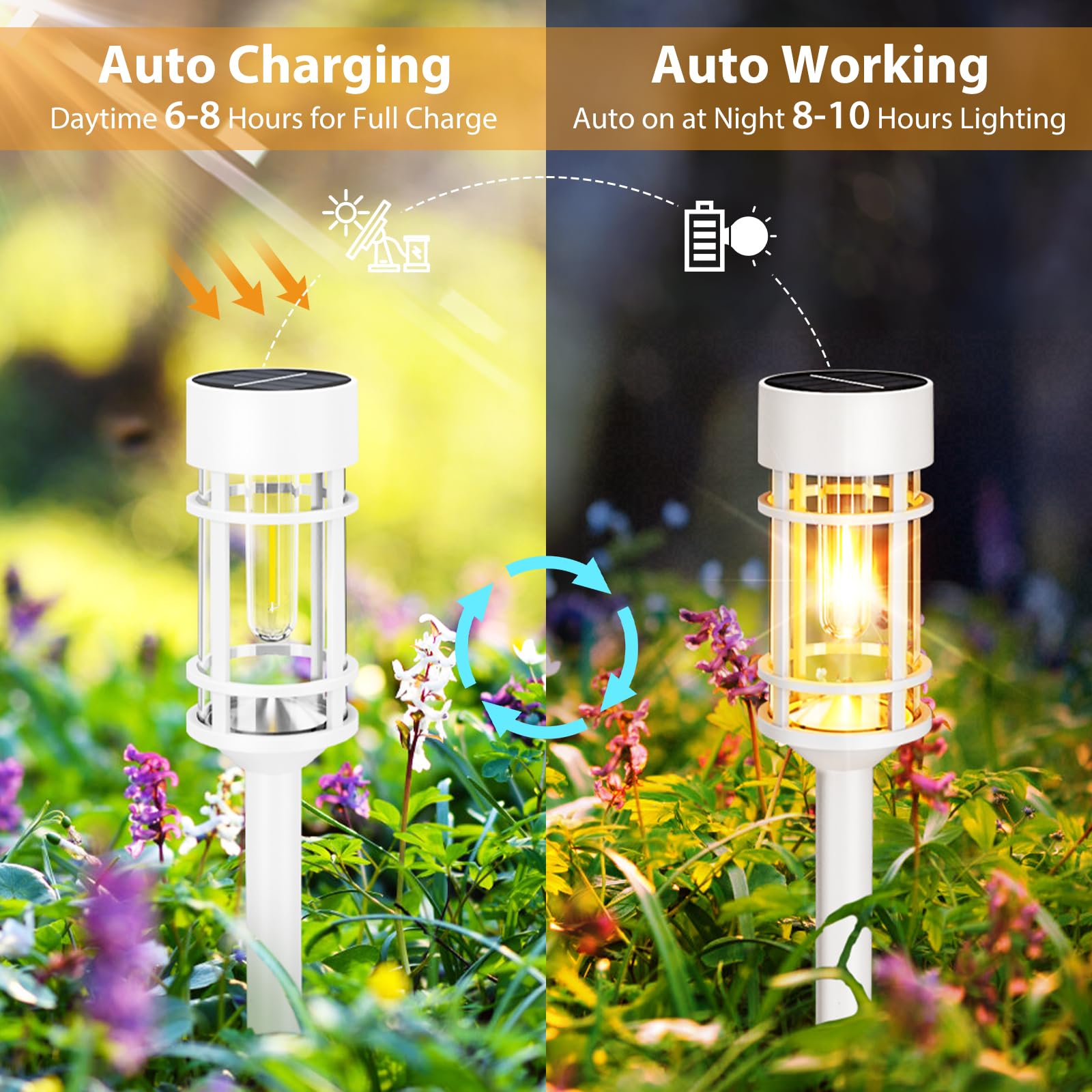10 Luces Solares De Suelo Para Jardín – 8 LEDs Blanco Cálido, IP65 Impermeable, Carga Automática, Soportan Hasta 150 Kg