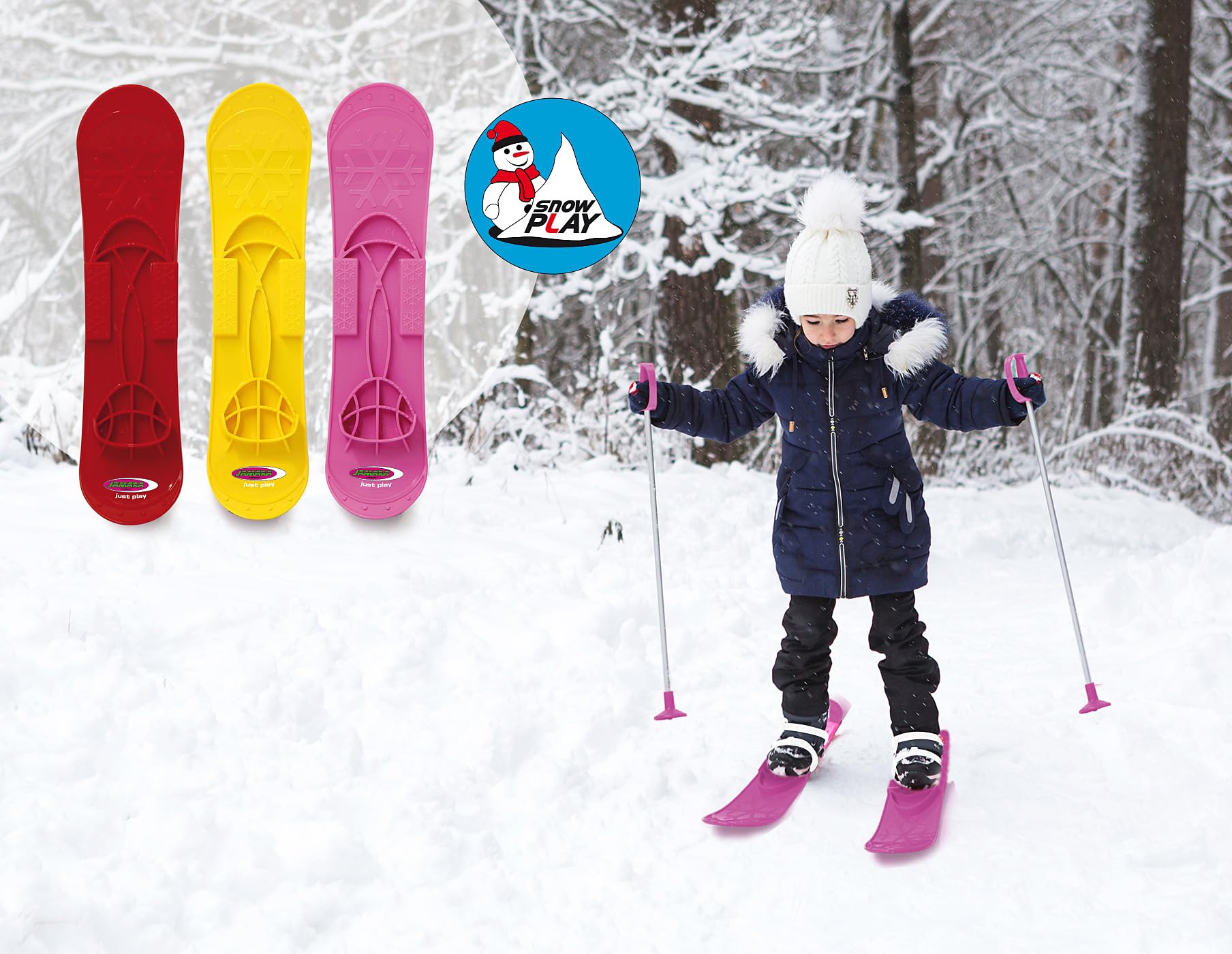 Jamara 460384 - Snow Play Funny Carve 1st Step 42cm Fucsia – Lazos de fijación Ajustables y Seguros