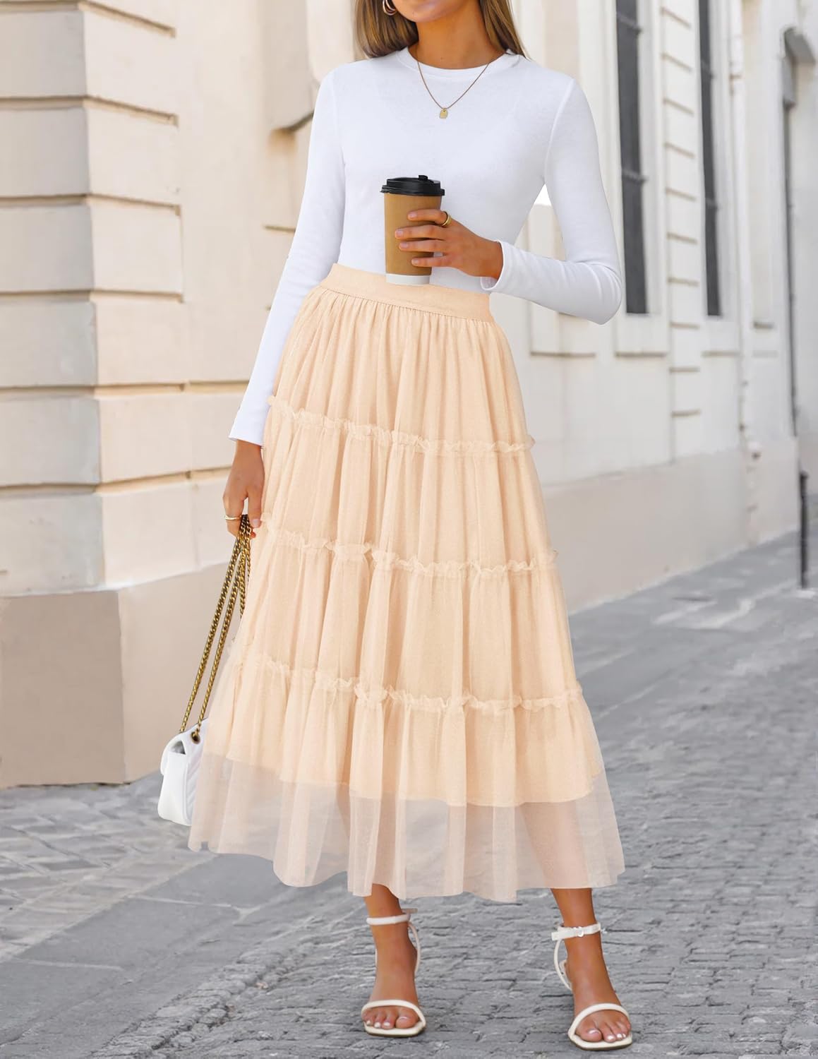 ZESICA Women's Tulle Maxi Skirt A-Line Flowy Ruffle Tiered Elastic High Waist 2026 Fall Trendy Midi Long Skirts - Image 4