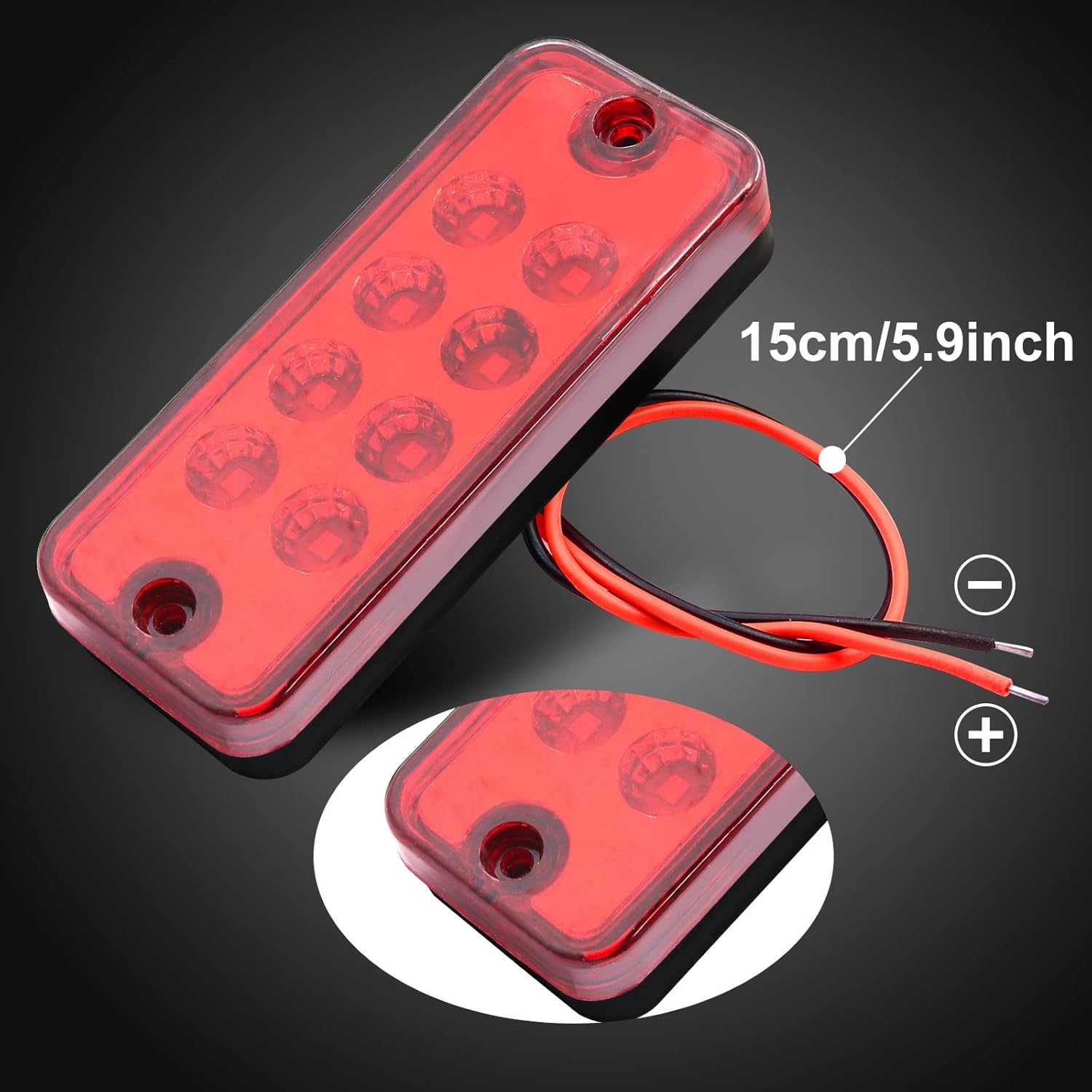 Ourbest LED Truck Marker Lights, 8-LED Rectangle Clearence Side Marker Light Red 12V-24V Waterproof for Car Trailer Van RV Bus Lorry(Red)