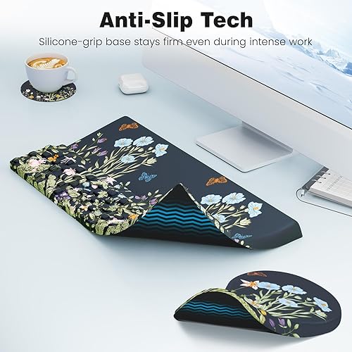 Miniatura 5 de Ospelelf Almohadilla Ergonómica para Mouse y Soporte con Reposamuñecas para Teclado, Comodidad de Espuma Viscoelástica, Alivio del Dolor para Flores