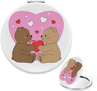 Vintage Compact Mirror, Cute Bear Couple Pink...