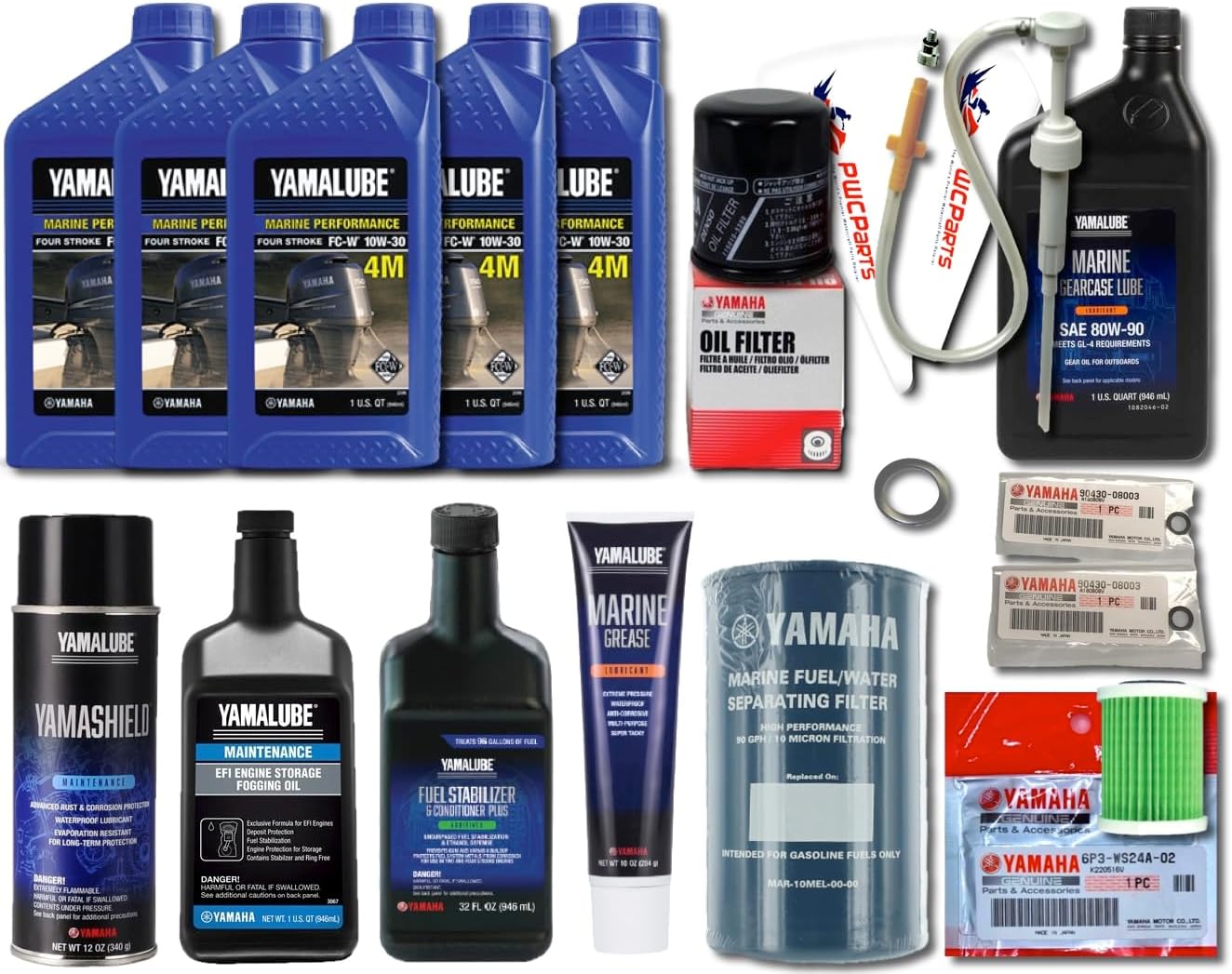 Yamaha 2006+ F150 F175 F200 F200B Winterization Kit - Yamalube 10W-30 Oil Change, Gear Lube, Fuel Stabilizer, Fogging Oil, Yamashield, Fuel Filter & Pump - OEM Parts Bundle