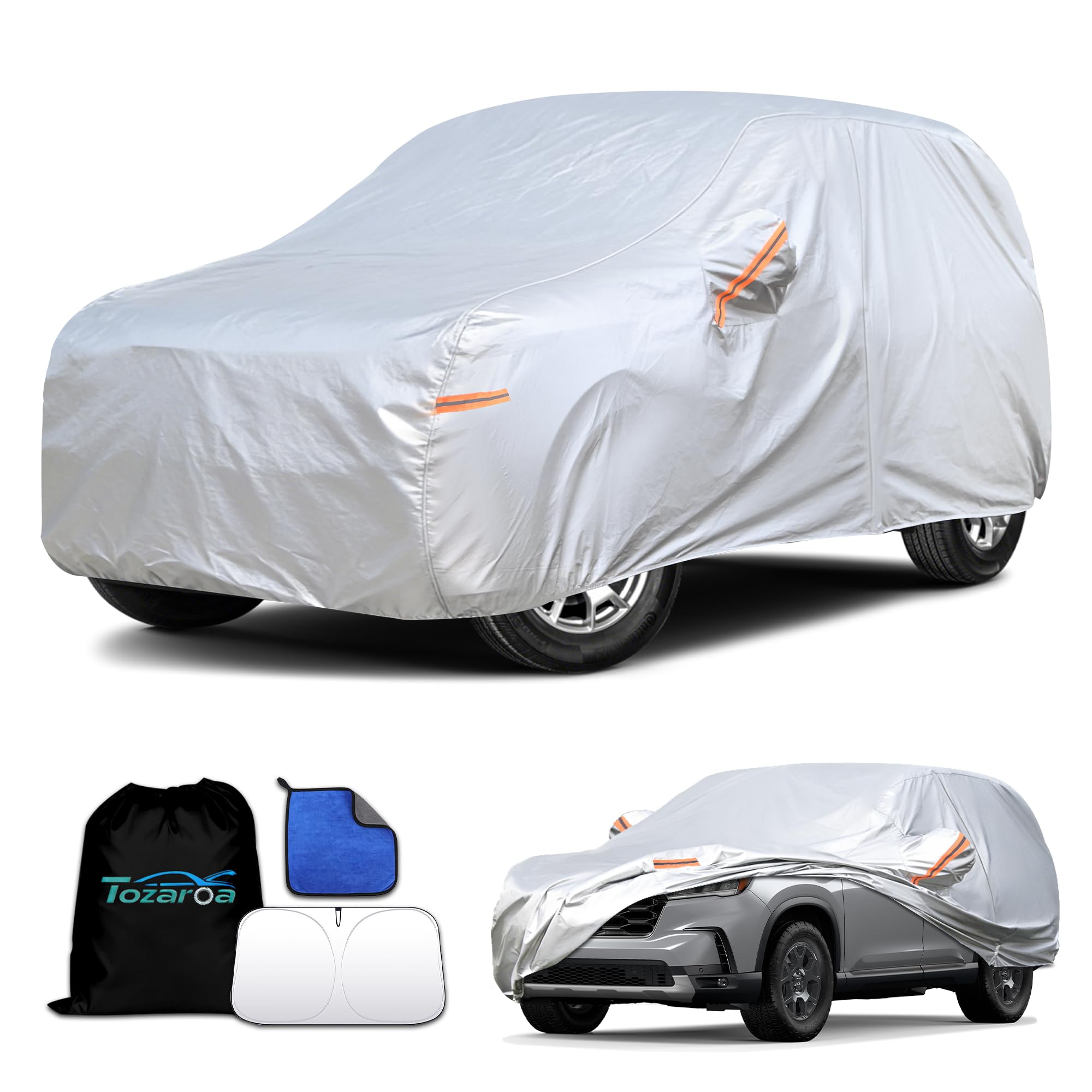 Car Cover Waterproof All-Weather,Heavy-Duty Outdoor Full Exterior Automobiles Snow Cover for SUV 181-190 inch,with Sun Visor,Anti-Scratch Cotton Lining & Zippered,Towel&Storage Bag — view 20