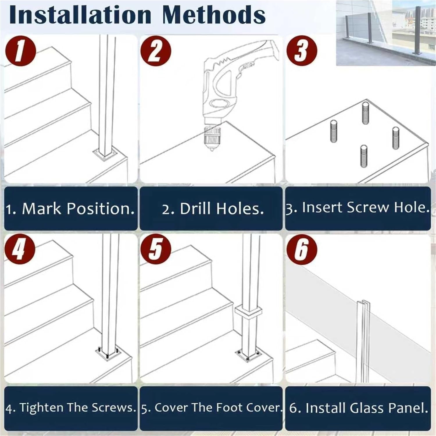 Geländerpfosten für Treppen, ohne Bohren, erhältlich in Schwarz, Silber, d gehärtet, für Innen- und Außenbereich, Zaunpaneelstütze (schwarze Ecke, Höhe 60 cm)