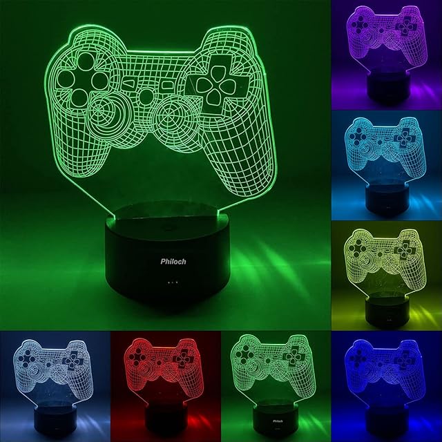 Gamepad 3D Night Light, 3D Illusion Lamp LED Table Desk Decor 7 Colors Touch Control USB Powered Party Decoration Lamp for Home Décor Xmas Birthday Gifts