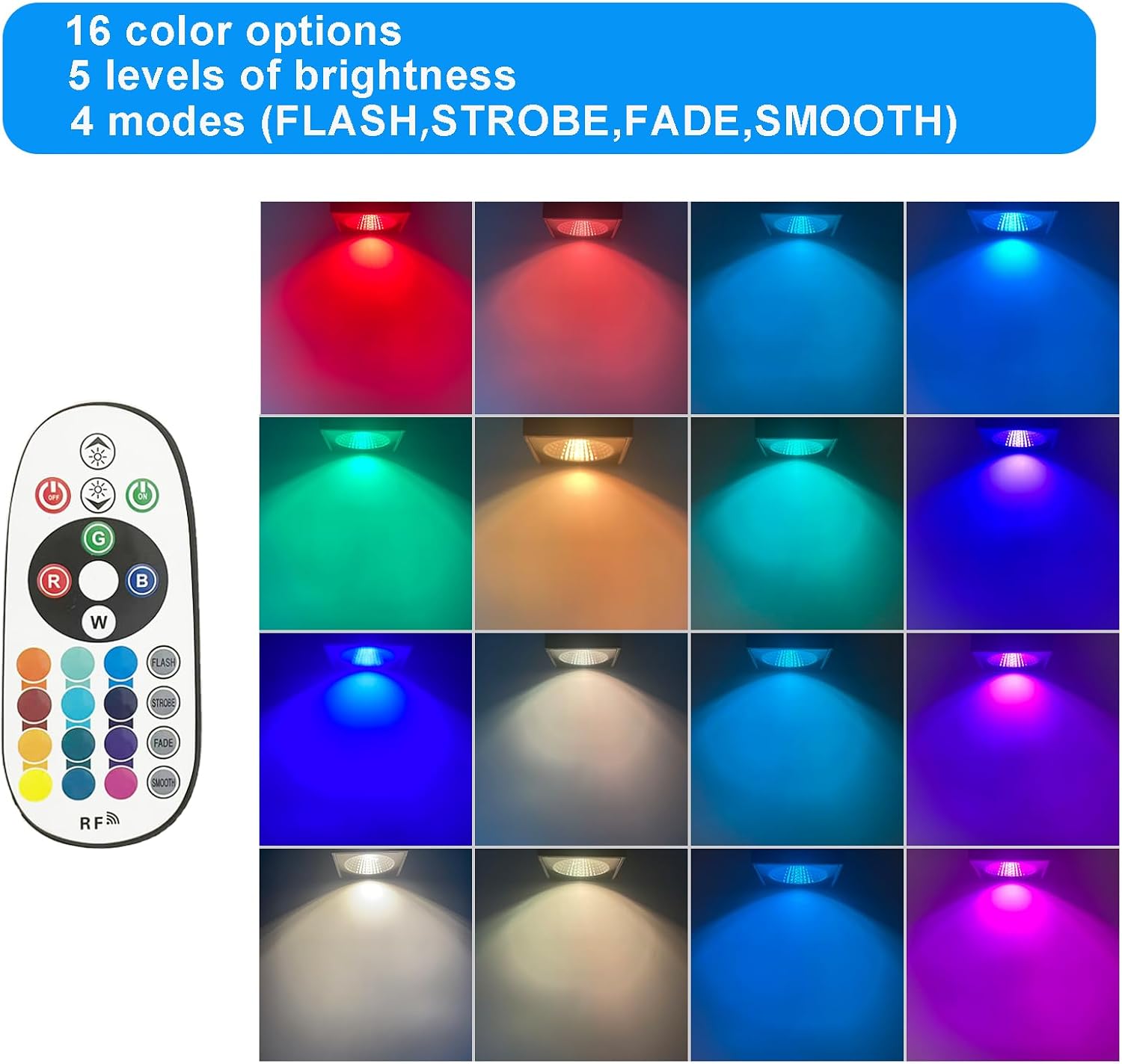 RGBW Outdoor LED Spotlights, IP65 Waterproof Landscape Lights with Remote Control, 16 Colors 4 Modes 5 Brightness Levels, Color Changing Garden Yard Decorative Lights for Holiday & Patio(2 Pack)