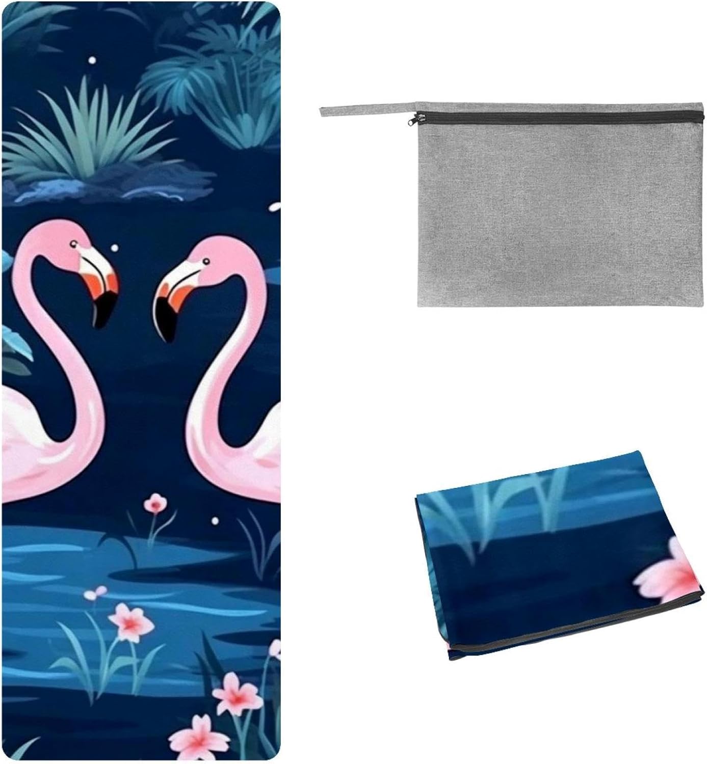 Yoga Towel, Tropical Flamingo Pattern Non Slip Sweat Absorbent Hot Yoga Mat Towel for Hot Yoga, Pilates and Fitness - 72.8" x 26.8"