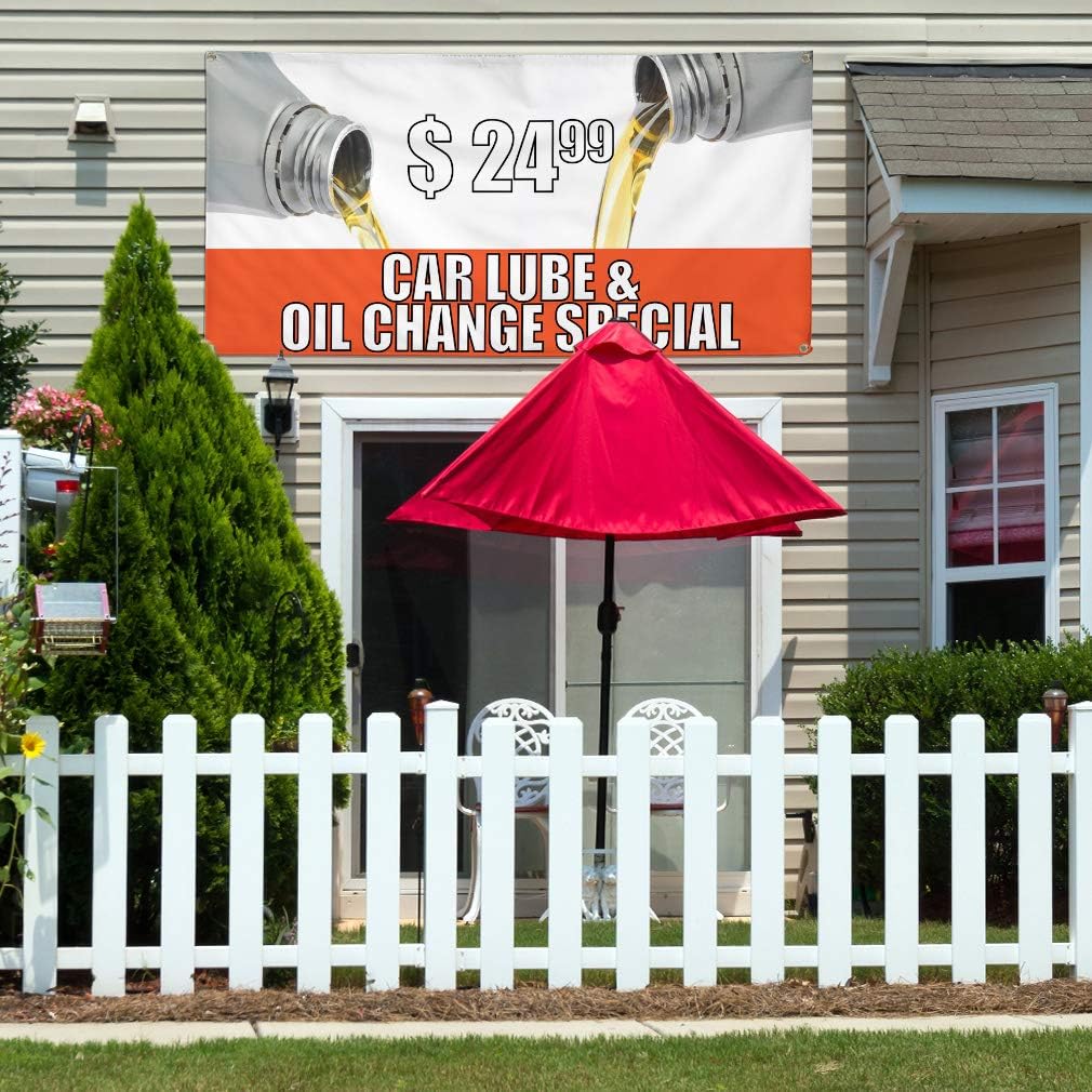 Vinyl Banner Multiple Sizes $ 24 99 Car Lube & Oil Change Special Business Outdoor Weatherproof Industrial Yard Signs White 4 Grommets 16x40Inches
