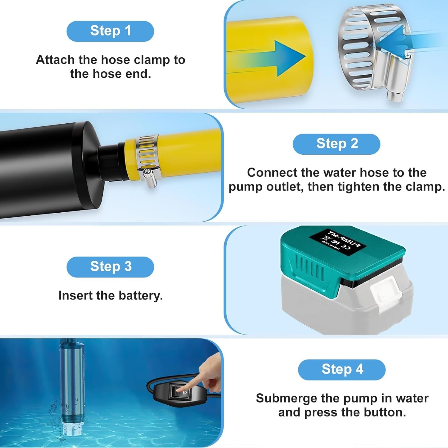 Mini-Wasserpumpe für Makita 18V LXT-Akku, 635 GPH Kabellose 100W Wassertransferpumpe für Pool, Garten, Aquarium (ohne Akku)
