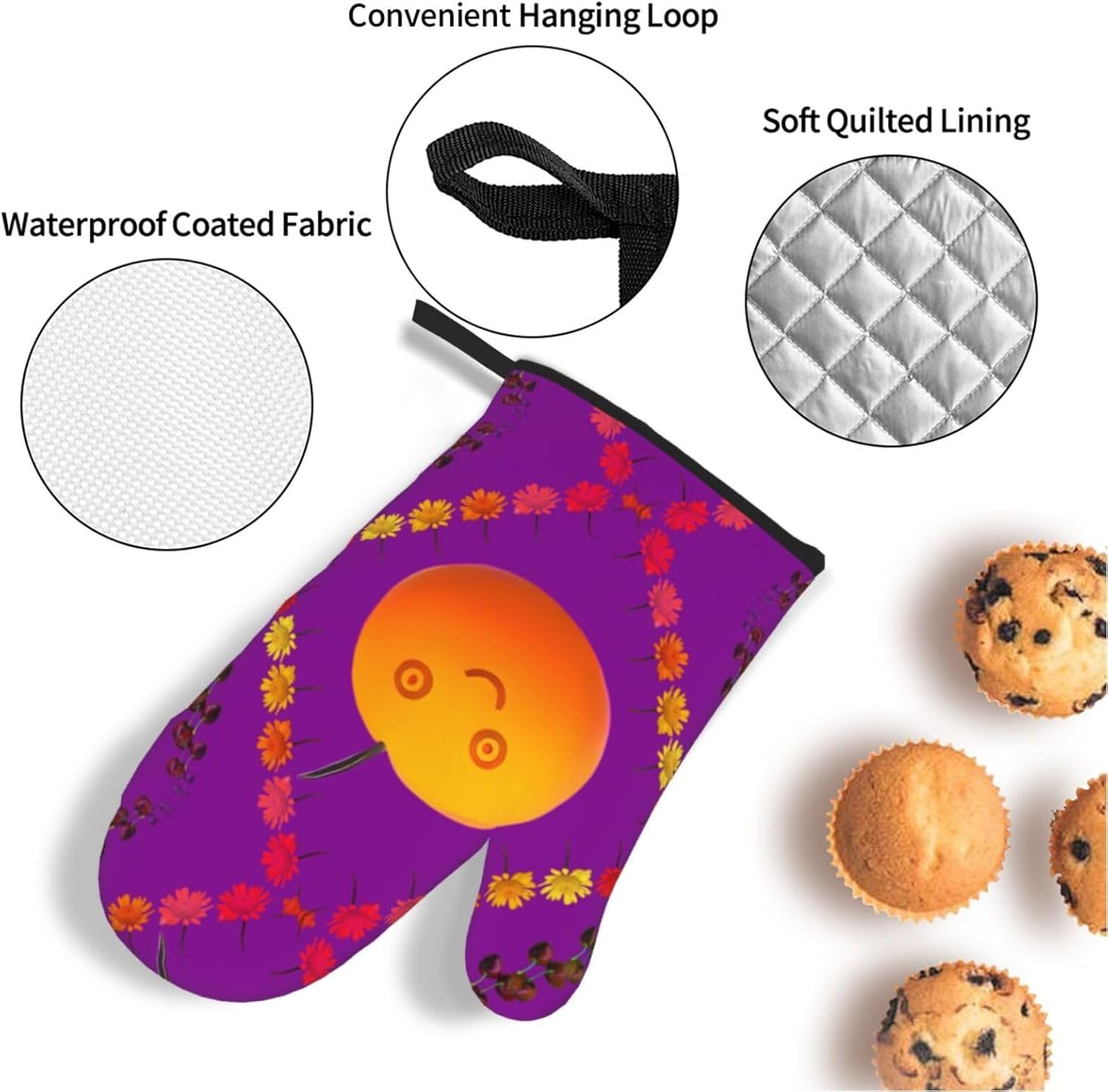 Smiley Orange Oven gloves and heat-resistant mat 4-piece set. Suitable for grilling, microwave oven frying, and baking