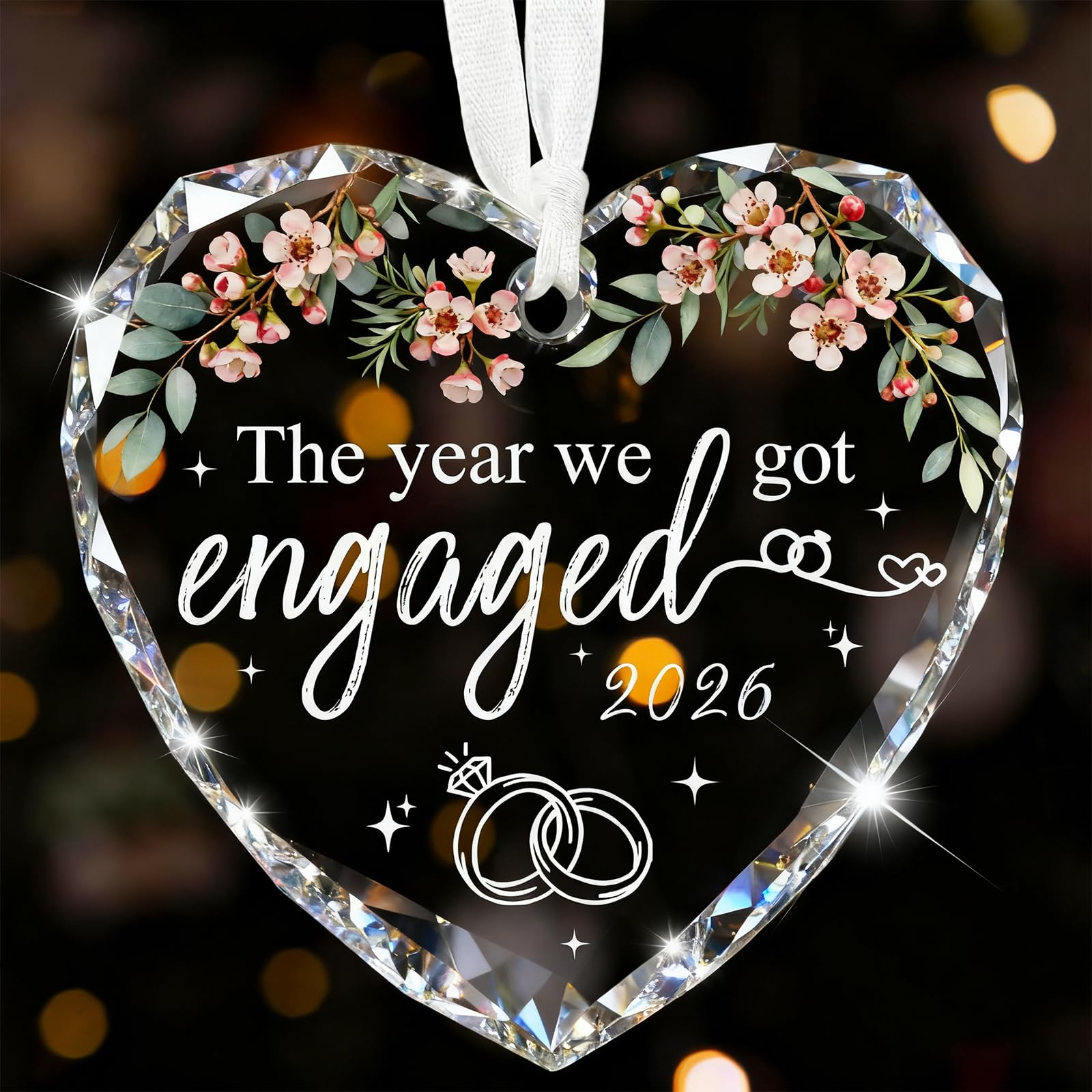 Heart Shape Engagement Gifts for Couples 2026,Heart Engagement Gifts First Married Ornament 2026,Newly Engaged Couples Personalized Crystal Present for Couple,Bride to Be,First Engaged Decoration
