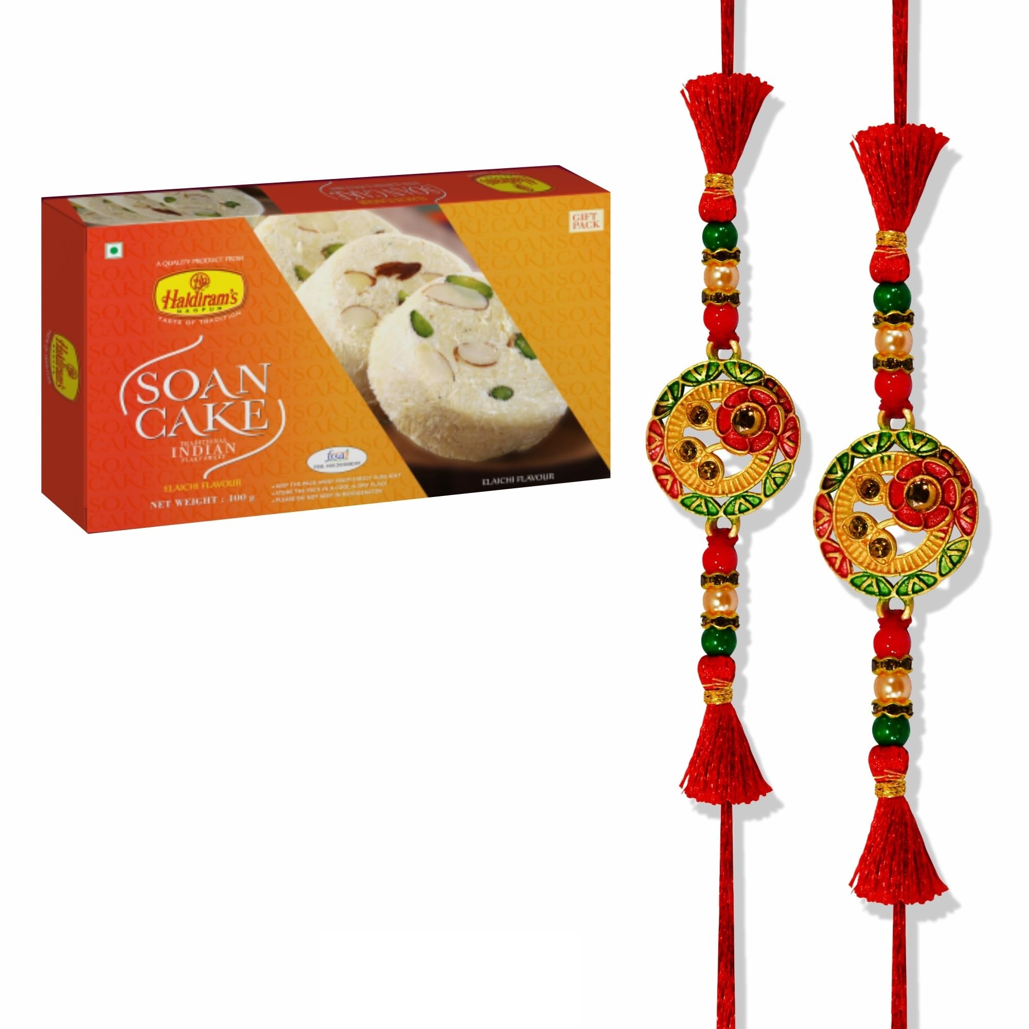 Haldiram's Nagpur Soan Cake Elaichi Pack of 1 with 2 Premium Rakhi-picture-19