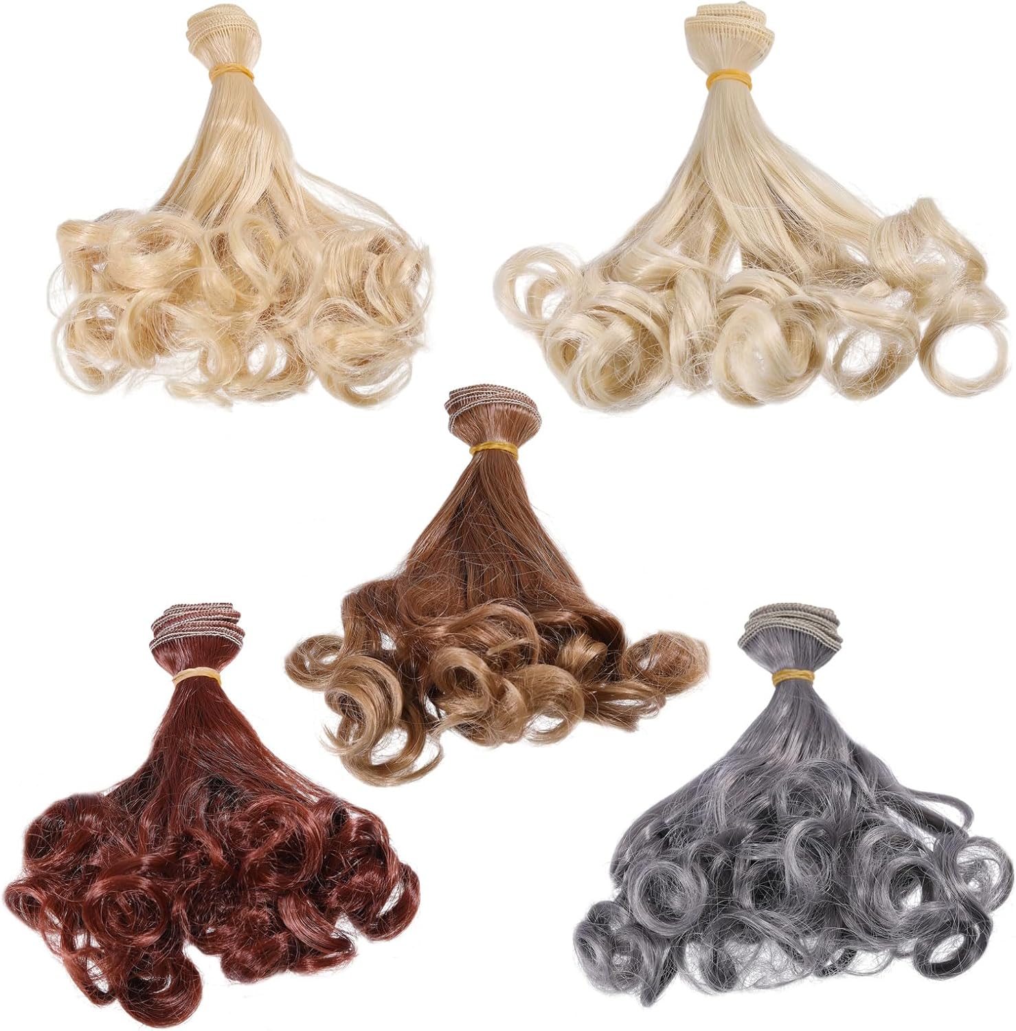 GLOBLELAND 5Pcs 5 Colors Doll Long Pear Perm Hairstyle Wigs Dolls Hair Extension Doll Making Arts Supplies DIY Crafts Twist Braid Doll Wig Hair Wigs Doll Accessories