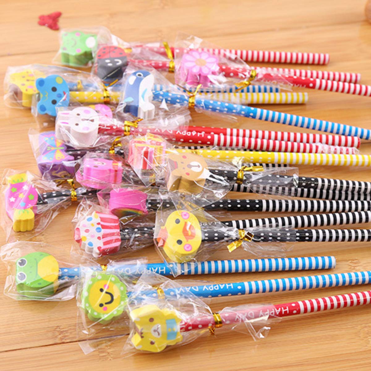 Amazon | カラフルな漫画の動物ストライプ木製鉛筆50本セット 動物