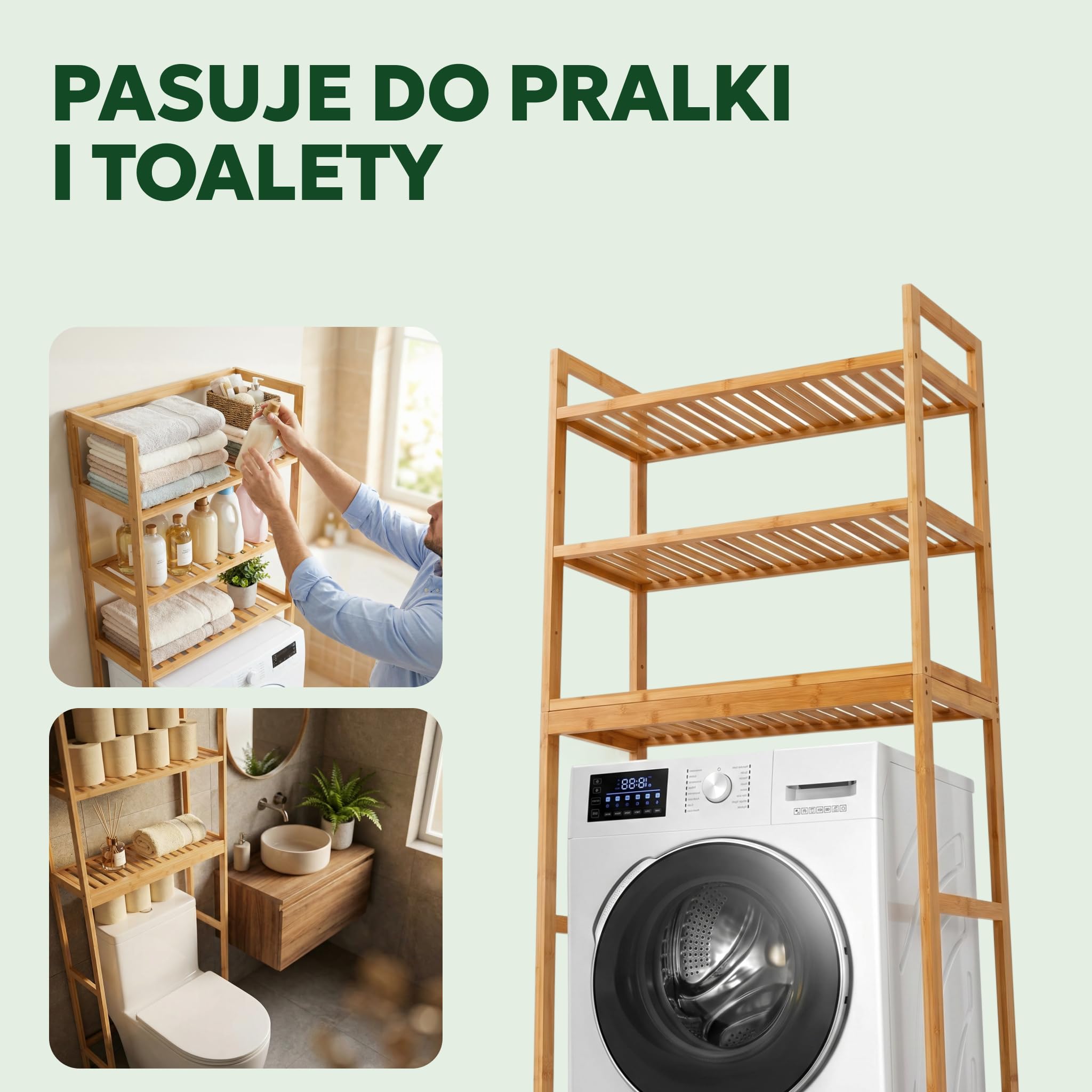 Regał na Pralkę Bambus - Półka Toaletowa - 3 Półki Drewno | MY FAT GORILLA – Regał na Pralkę Bambus 3 Półki – Drewno Organizer 66x26x170 cm Toaletowy