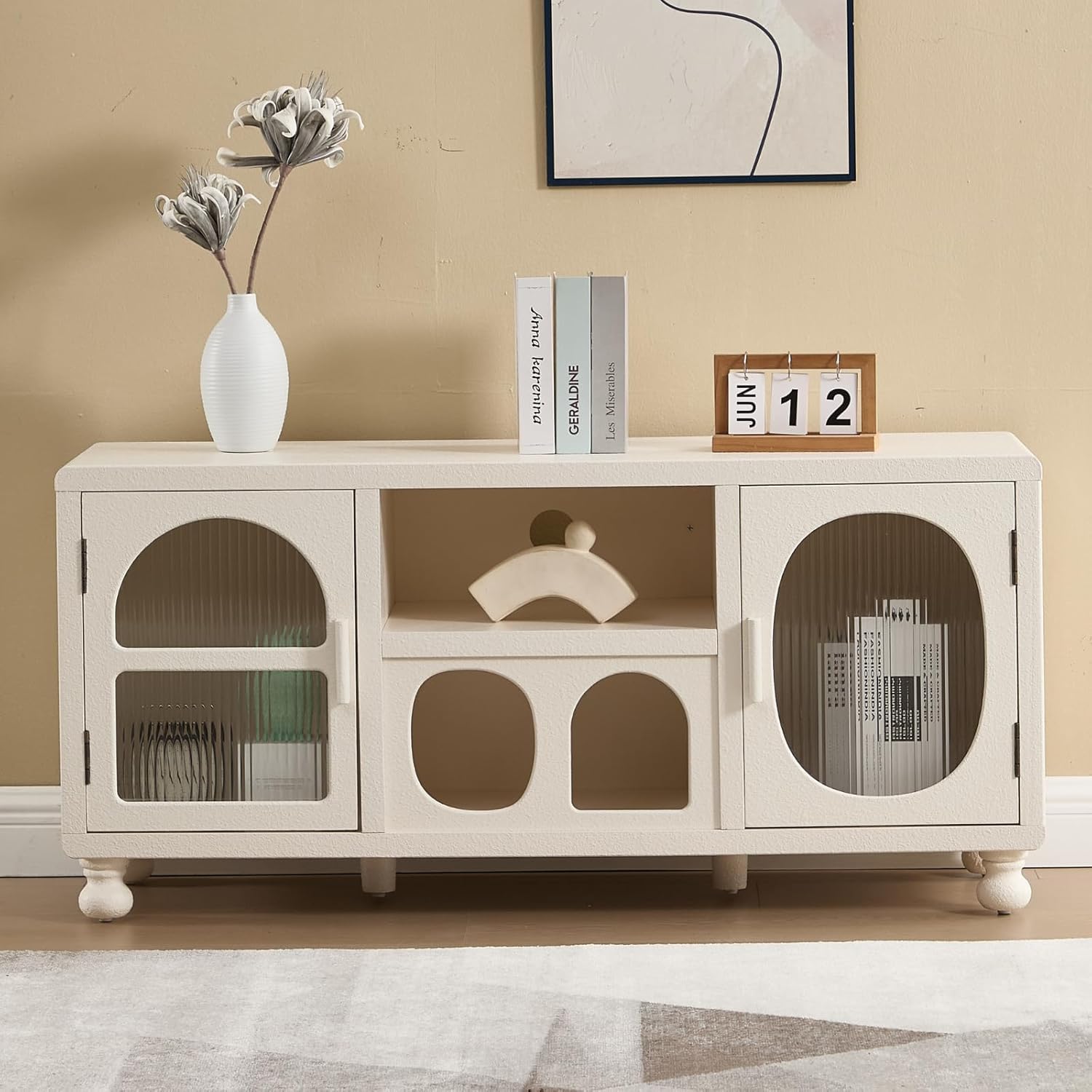 chairus TV Stand Cabinet for Living Room Wood TV Table with Storage Sideboard with Glass Door Media Console Table for Living Room/Bedroom, White