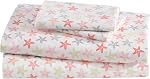 Beatrice Home Fashions Coastal Print Microfiber Sheet Set, Soft, Comfy, 12" Deep Pockets, Twin, Seastar-Coral