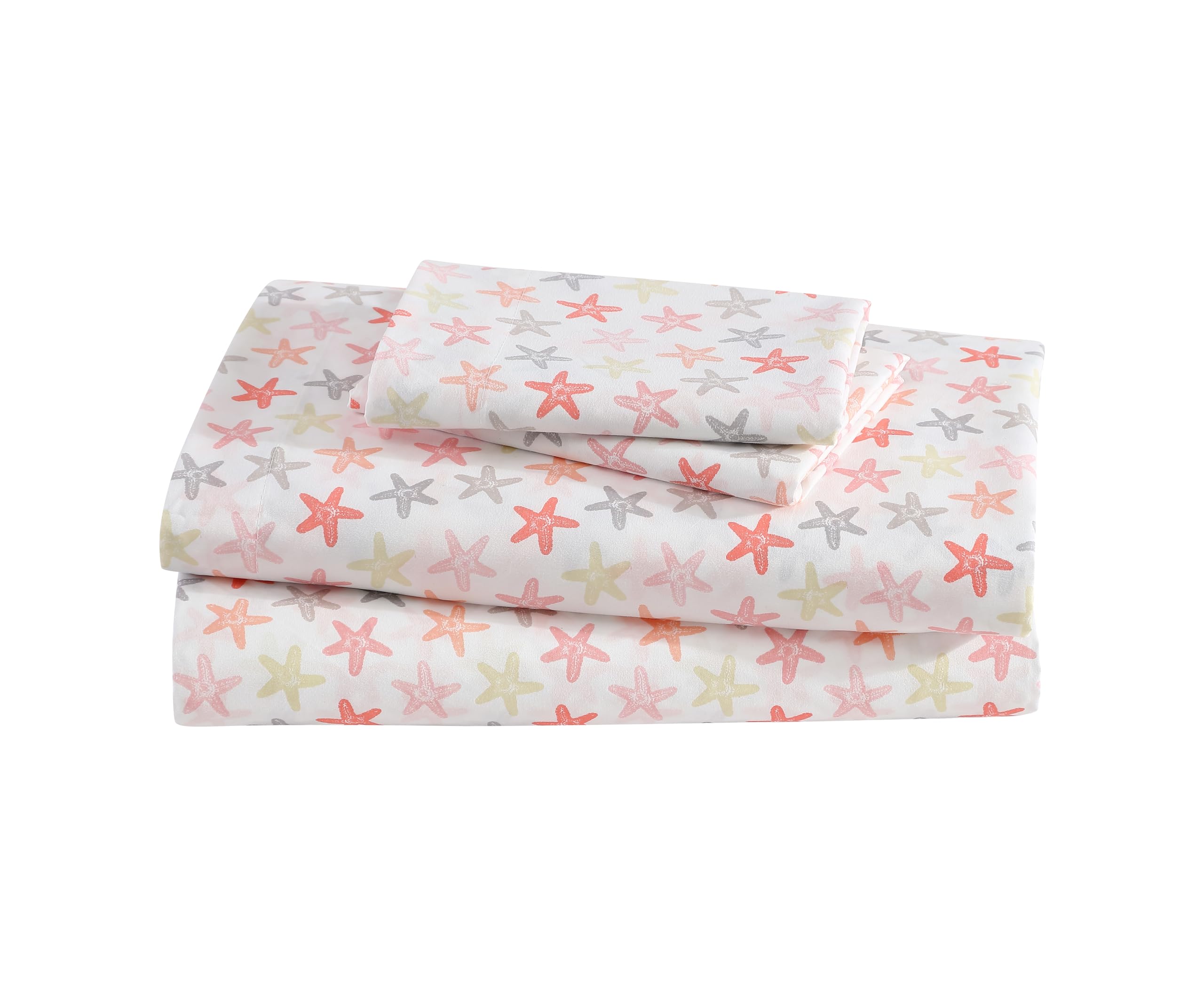 Beatrice Home Fashions Elite Products Inc. Coastal Microfiber Print Sheet Sets, Seastar-Coral, Queen