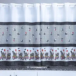 Cortina Cozinha Oxford 2,00x1,40 Estampada Cappuccino Janela Vitrô Ilhós Blackout Blecaute Decorativa Poliéster Varão (Galinha)