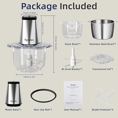 Miniatura 6 de Kitchen Aid - Picador eléctrico de alimentos, picadora de carne fácil de limpiar con 2 cuencos (8 tazas de acero inoxidable + 8 tazas de vidrio),