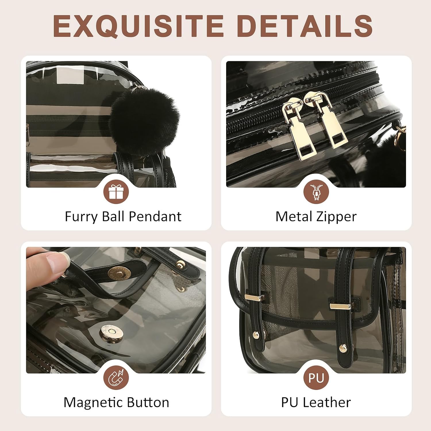 Clear Backpack for Stadium Events, Small Transparent Backpack Mini See Through Bookbag for Women Girls for Concert - Image 6