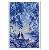 Arte Pared Decoración Cielo Estrellado Ensueño Bosque De Baño Salon, Impresión Artística En Lienzo 30X40Cm, Lienzo Póster De Silueta Canguro, Divertidos Cuadros De Pared, Azul Profundo, Sin Marco