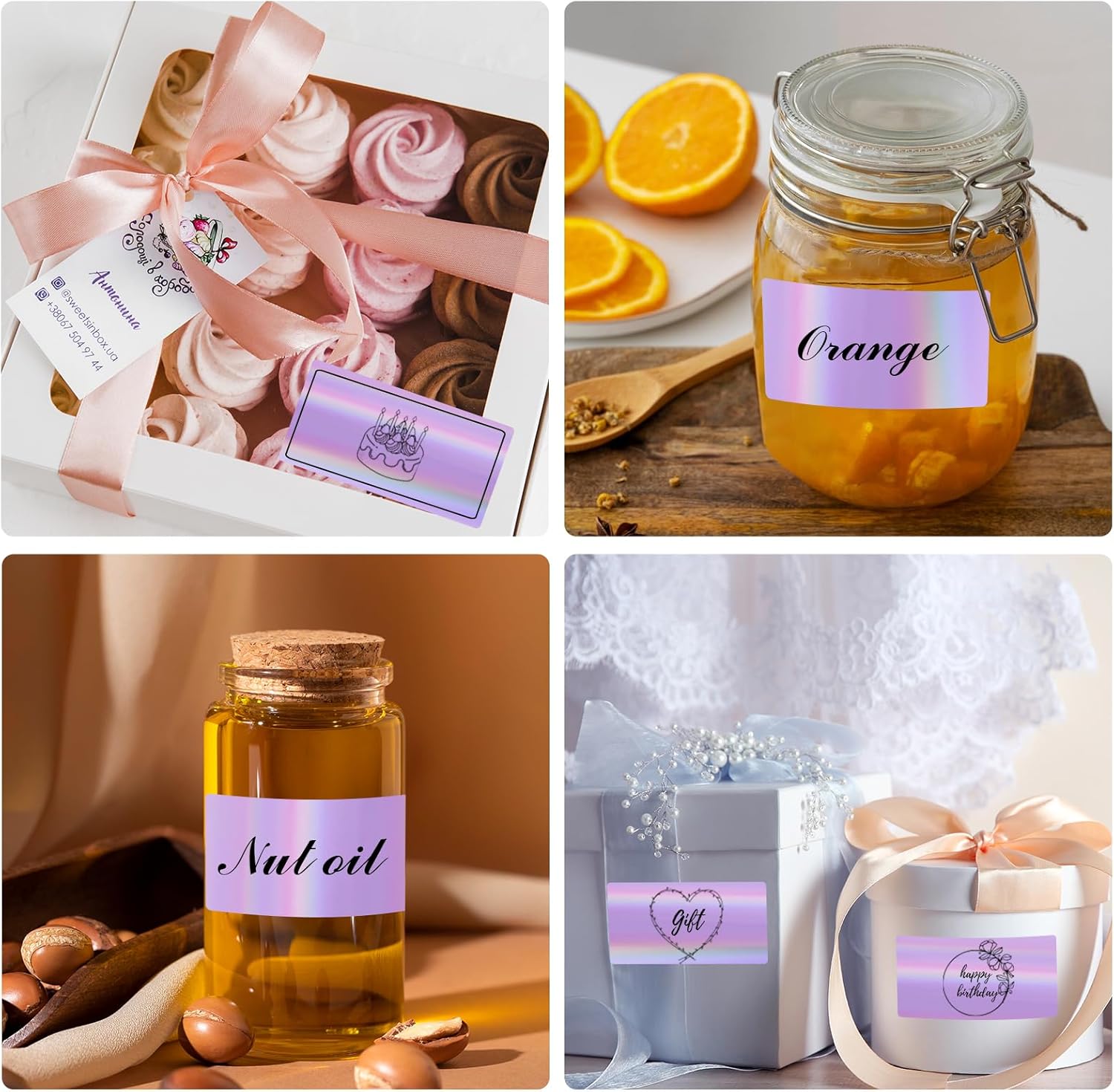 2x4 Inch Holographic Thermal Labels, Purple Direct Thermal Stickers Label, Self-Adhesive Glitter Thermals Printer Sticker Labels, Perforation Line Design- 200Pcs/1 Roll - Image 6