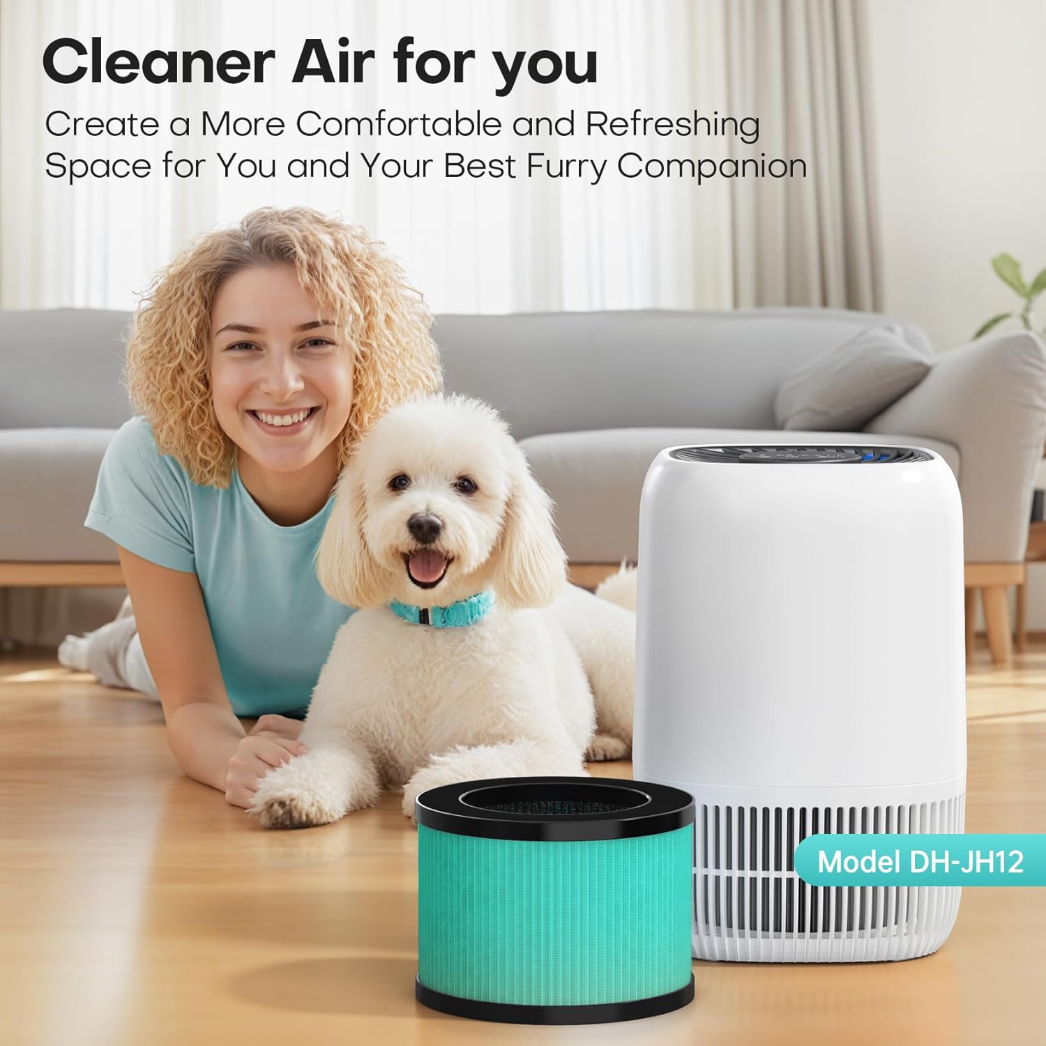 VOOPNU 2 Packs Pet-Care Filter for JH12, 4-in-1 High Efficiency Replacement Filter with Additional Pet-Related Layer, Activated 99.97% of Pet Dander, Hair, Aller-gen, Odors, Pollen and More, Green