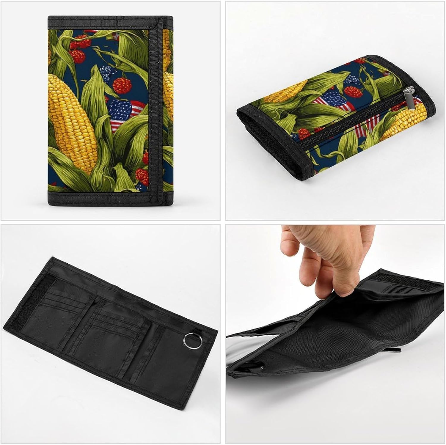 Corn And U.S. Flag Trifold Slim Wallet Front Pocket With Money Clip And ID Credit Card Slots For Travel Work