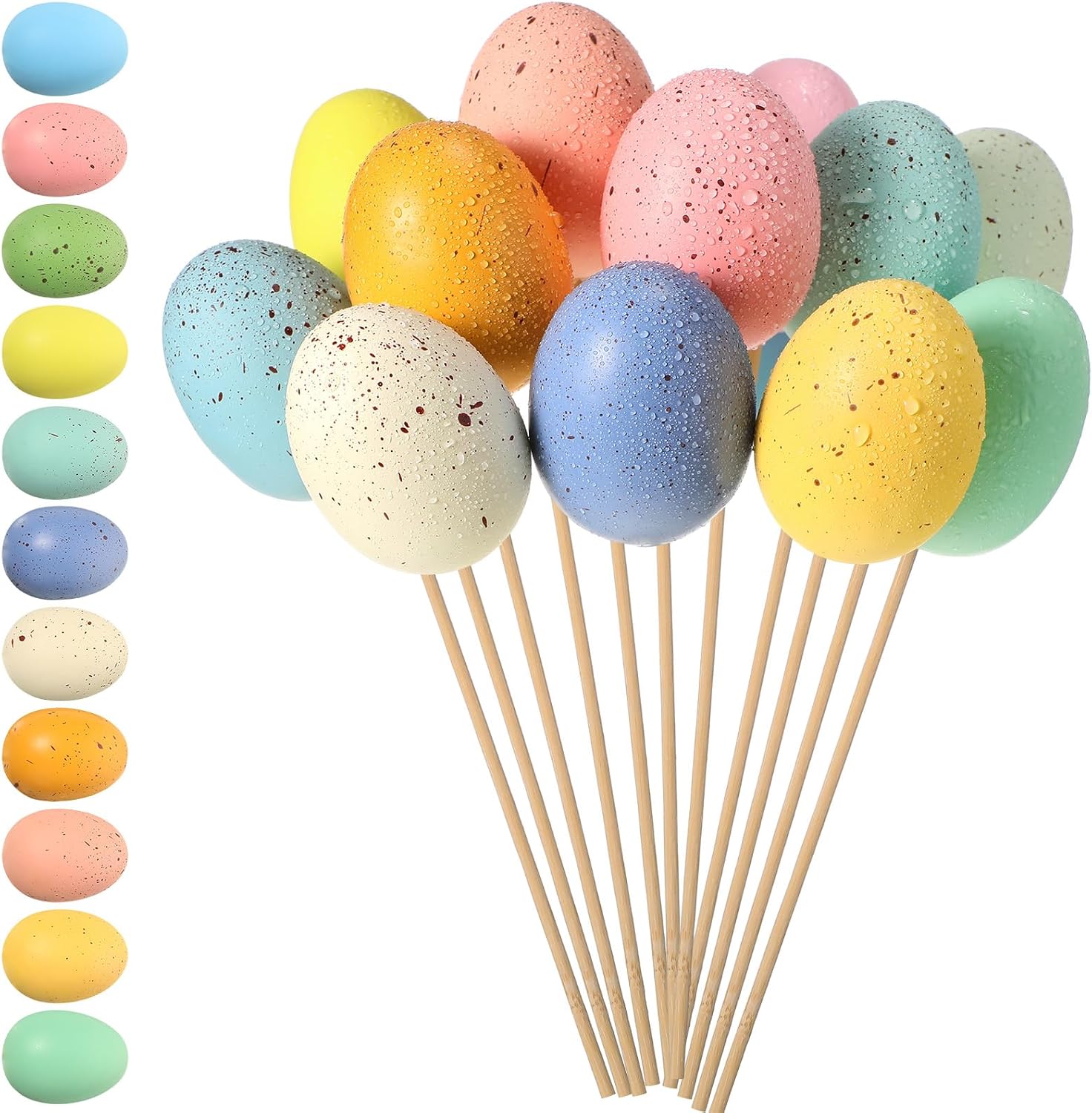 Giegxin 25 Pcs Easter Egg Picks Foam Easter Floral Picks Decorative Artificial Pastel Speckled Egg Stems, 9.5inch Colorful Vase Filler for Spring Basket Bouquets Floral Wreath Tree Festive Decorations