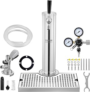 VEVOR Tower Kit, Kit de Conversión de Cerveza de Un Solo Grifo, Dispensador de Torre de Cerveza de Barril de Acero Inoxidable con Regulador W21.8 de Doble Calibre y Acoplador de Barril de Sistema A
