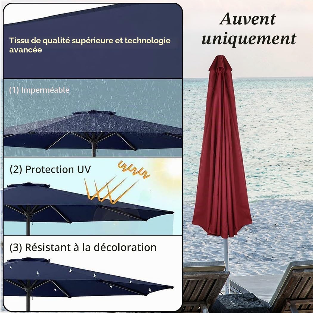 Toile de Rechange Parasol, Toile Parasol 3x3, Résistant à l'eau, Résistant à l'UV (Gris Fonce)