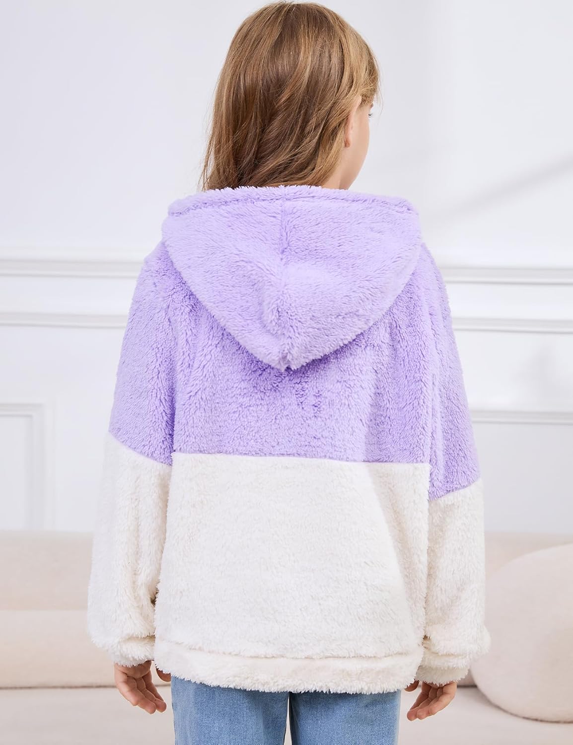 Flygo Girls Fuzzy Sherpa Hoodie Fleece Pullover Quarter Zip Hoodies Fluffy Sweaters Casual Long Sleeve Sweatshirt 5-14Years - Image 3