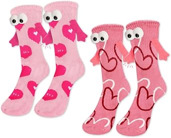 2 Pairs Magnetic Holding Hands Socks Funny Couple Socks Wedding Birthday Gifts for Women Men Bestie Lovers