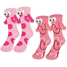 2 Pairs Magnetic Holding Hands Socks Funny Couple Socks Wedding Birthday Gifts for Women Men Bestie Lovers